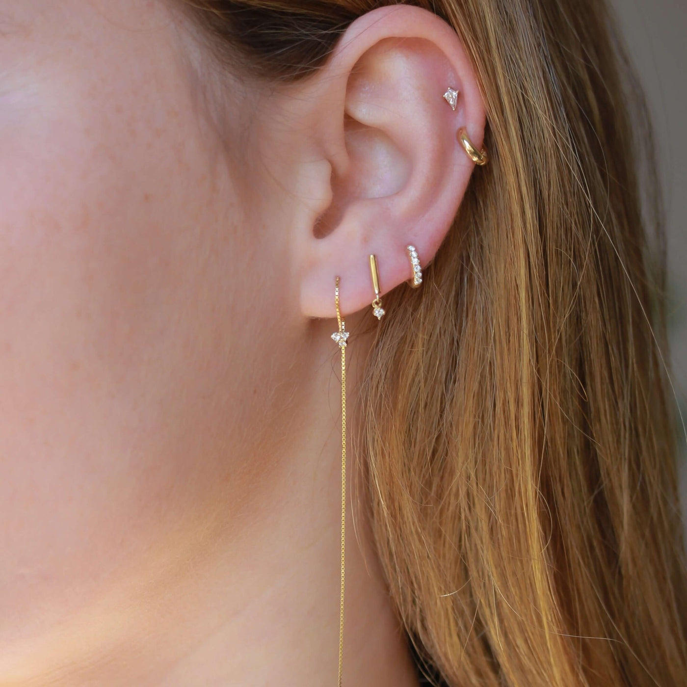 עגיל חישוק פירסינג קלי זהב 14K Earrings 