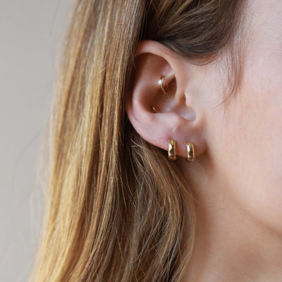 עגיל חישוק פירסינג קלי עבה זהב 14K Earrings 