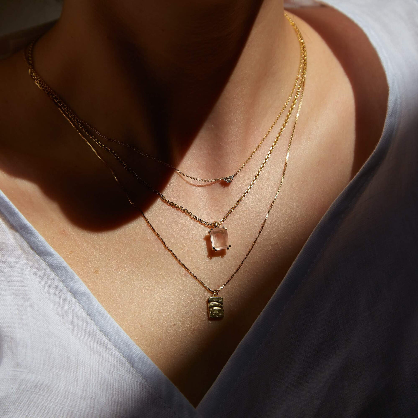 שרשרת רוז קוורץ זהב צהוב 14K Necklaces 