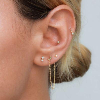 עגילי דאבל פרינס יהלומים לבנים זהב 14K Earrings 