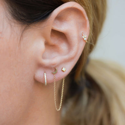 עגיל חישוק פירסינג אריס יהלומים לבנים זהב 14K Earrings 