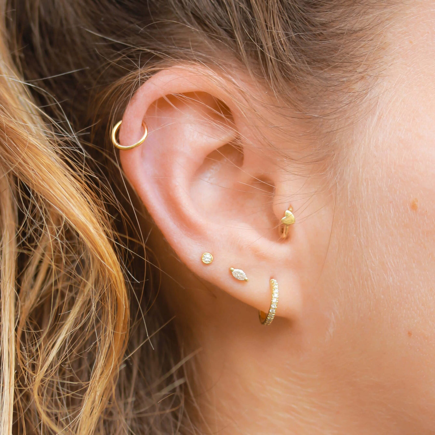 עגיל חישוק פירסינג חלק זהב 14K Earrings 