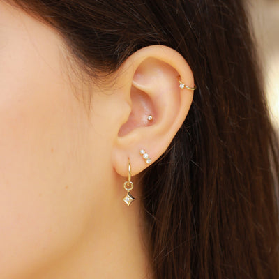 עגיל חישוק פירסינג טיפאני יהלום לבן זהב 14K Earrings 