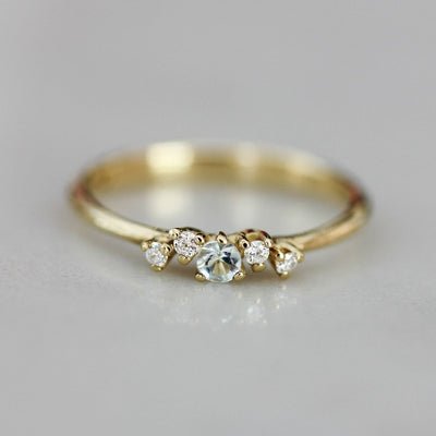 טבעת ונוס אקווה מרין ויהלומים לבנים זהב 14K Rings 14K ורוד
