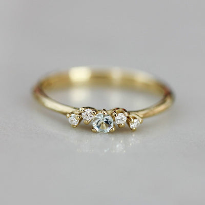 טבעת ונוס אקווה מרין ויהלומים לבנים זהב 14K Rings 