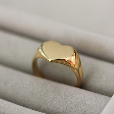 טבעת חותם לב נושי זהב 14K Rings 