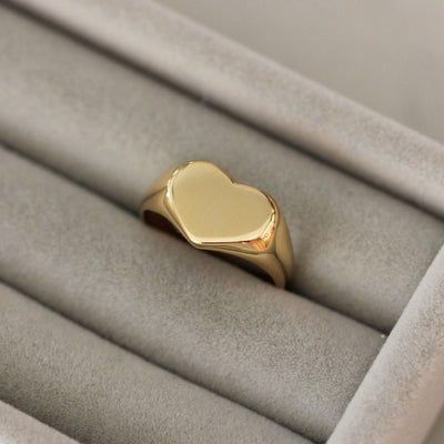 טבעת חותם לב נושי זהב 14K Rings 14K צהוב