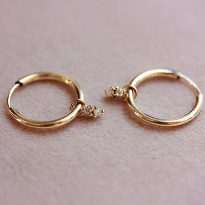 עגילי חישוק נפטון יהלומים לבנים זהב 14K Earrings 