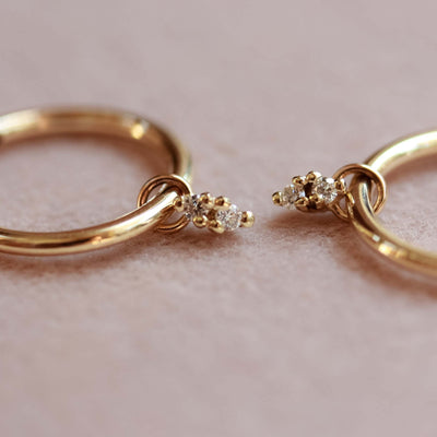 עגילי חישוק נפטון יהלומים לבנים זהב 14K Earrings 