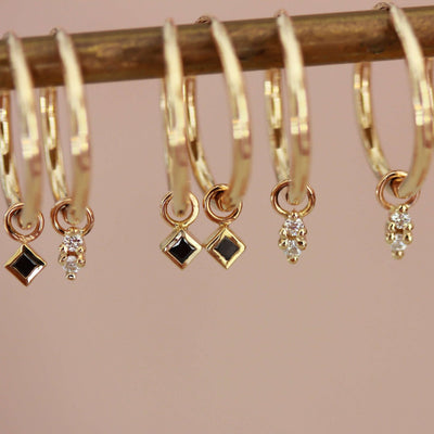 עגילי חישוק פרינס יהלומים שחורים זהב 14K Earrings 