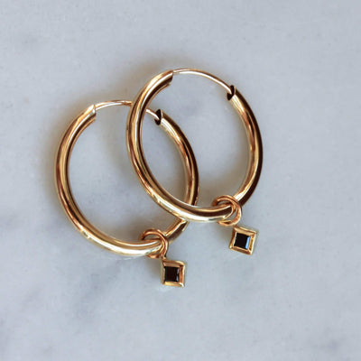 עגילי חישוק פרינס יהלומים שחורים זהב 14K Earrings 