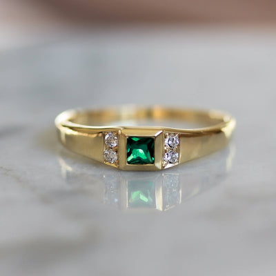 טבעת ליז אמרלד ויהלומים זהב 14K Rings 