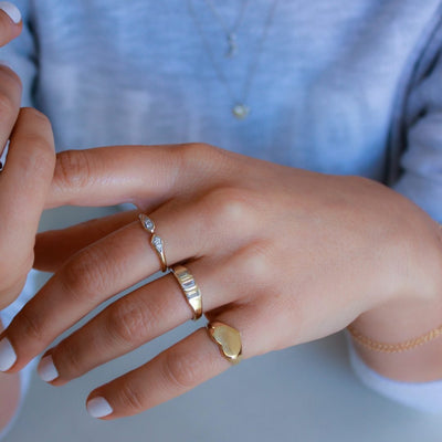 טבעת חותם לב נושי זהב 14K Rings 