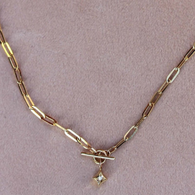 שרשרת מוניקה טי כוכב משובץ זהב 14K Necklaces 14K צהוב
