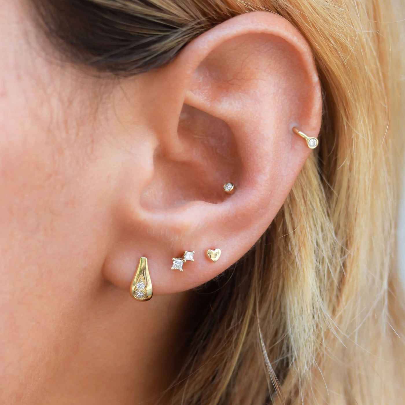 עגיל פירסינג דאבל פרינס יהלומים לבנים זהב 14K Earrings 