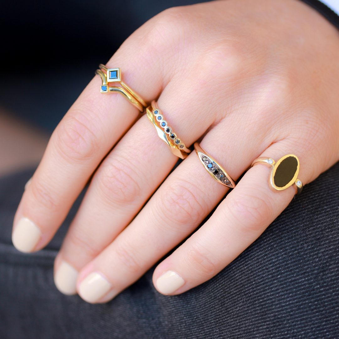 טבעת קלי יהלומים שחורים זהב 14K Rings 