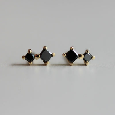 עגילי דאבל פרינס יהלומים שחורים זהב 14K Earrings 