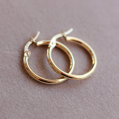 עגילי חישוק חלקים גדולים זהב 14K Earrings 14K צהוב