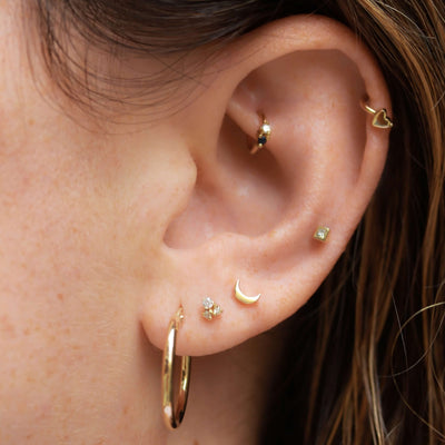 עגיל פירסינג ירח חלק זהב 14K Earrings 