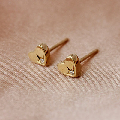 עגילי לב טייני זהב 14K Earrings 