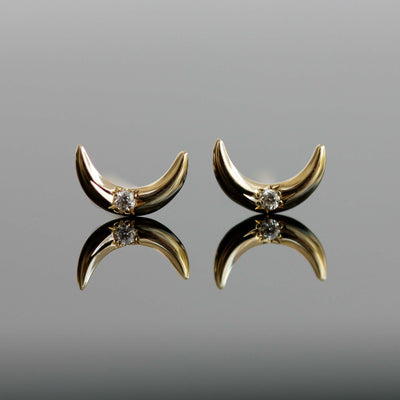 עגילי לונה זהב ויהלומים 14K Earrings 14K צהוב