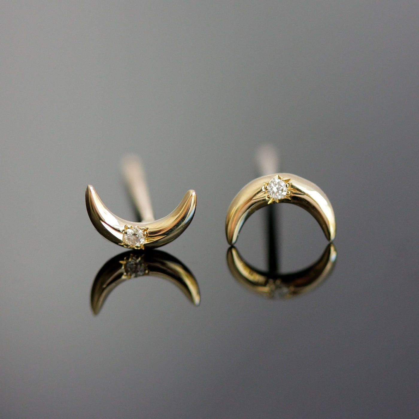 עגילי לונה זהב ויהלומים 14K Earrings 