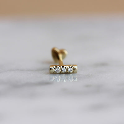 עגיל פירסינג דילן יהלומים לבנים זהב 14K Earrings 