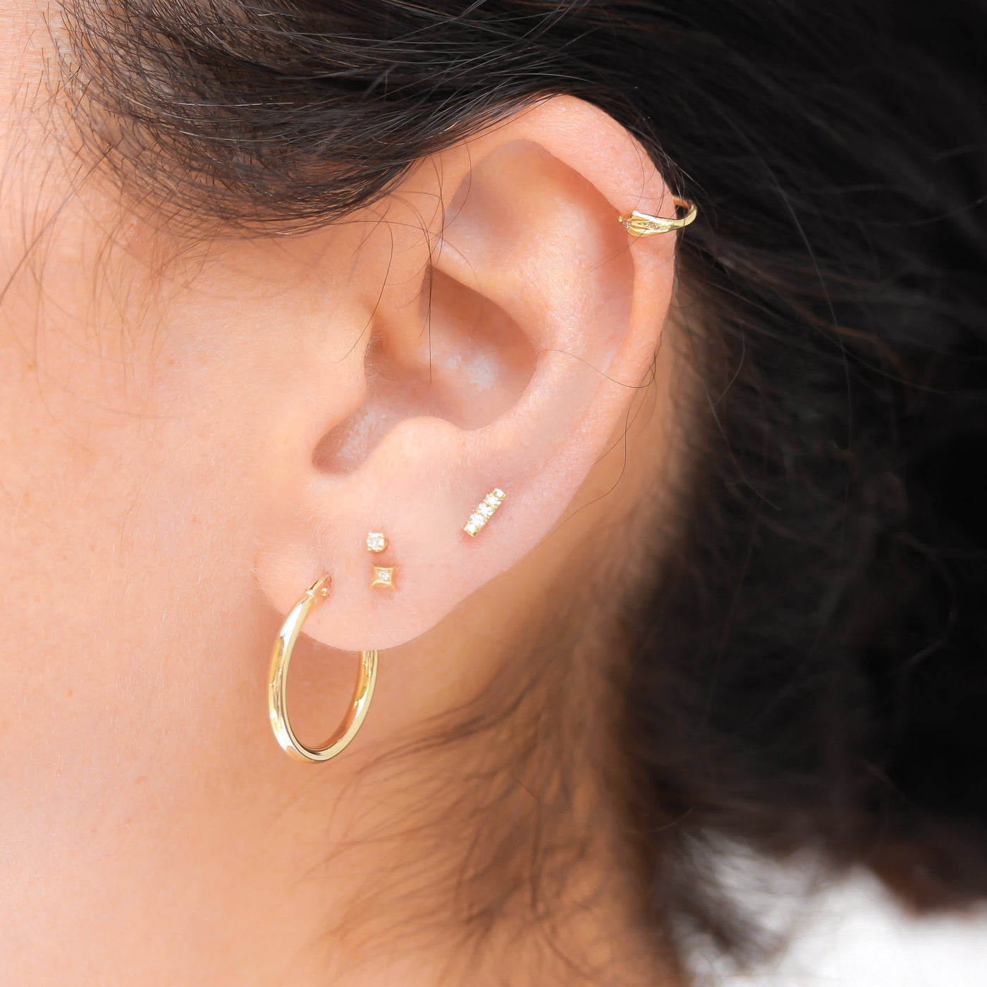 עגיל פירסינג דילן יהלומים לבנים זהב 14K Earrings 