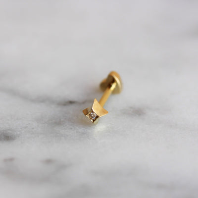 עגיל פירסינג כוכב קטן יהלום לבן זהב 14K Earrings 