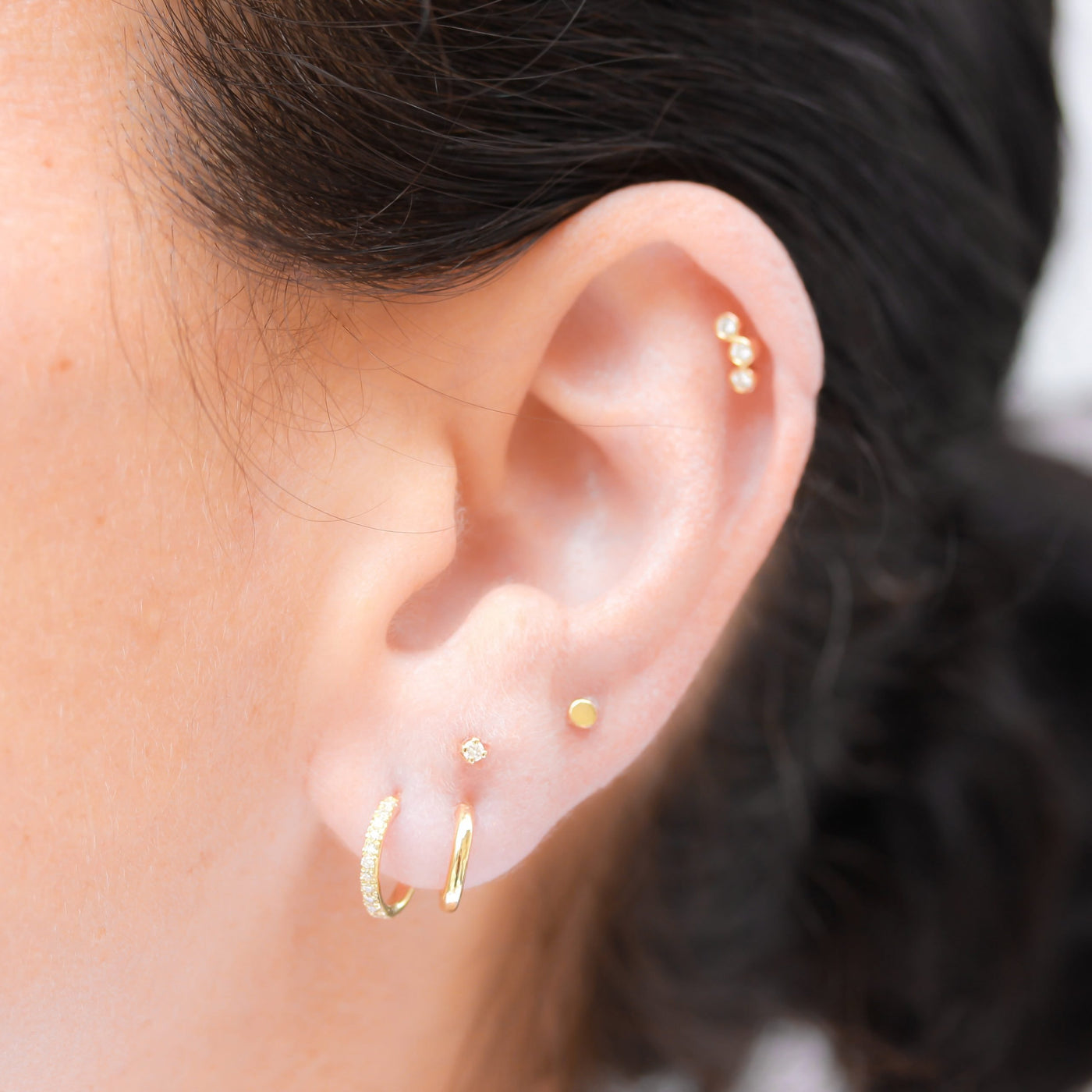 עגיל פירסינג שטוח זהב 14K Earrings 