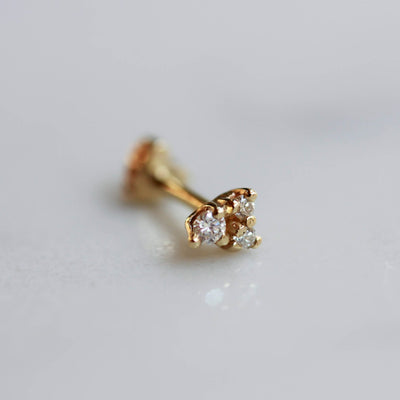 עגיל פירסינג אריס יהלומים לבנים זהב 14K Earrings 