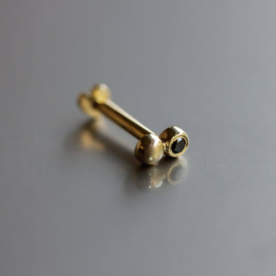 עגיל פירסינג ברנדה יהלום שחור זהב 14K Earrings 