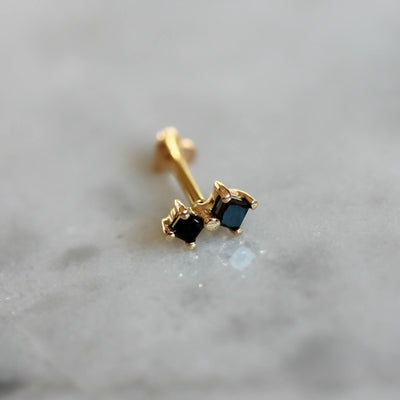 עגיל פירסינג דאבל פרינס יהלומים שחורים זהב 14K Earrings 