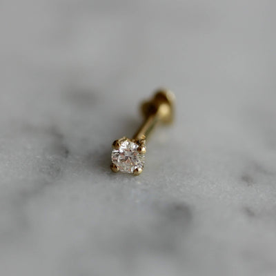 עגיל פירסינג טיפאני בינוני יהלום לבן זהב 14K Earrings 