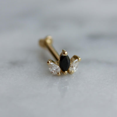 עגיל פירסינג לואיז יהלומים שחור-לבן זהב 14K Earrings 