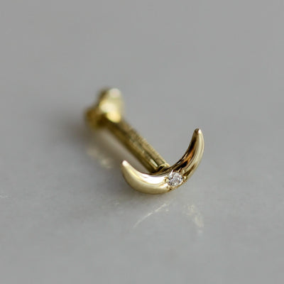 עגיל פירסינג לונה יהלום זהב 14K Earrings 