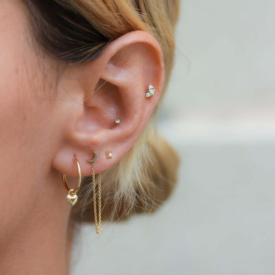 עגיל פירסינג מרקורי יהלומים לבנים זהב 14K Earrings 