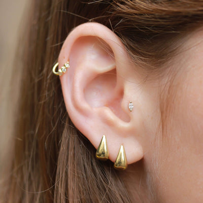 עגיל פירסינג מרקיזה יהלום לבן זהב 14K Earrings 