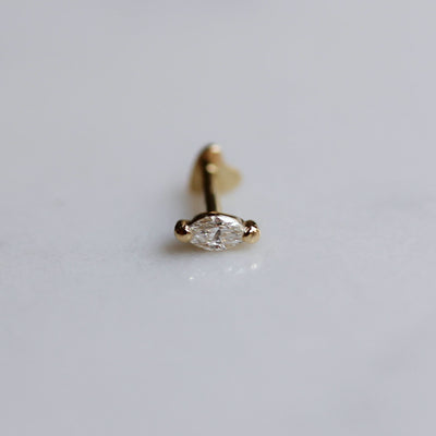 עגיל פירסינג מרקיזה יהלום לבן זהב 14K Earrings 