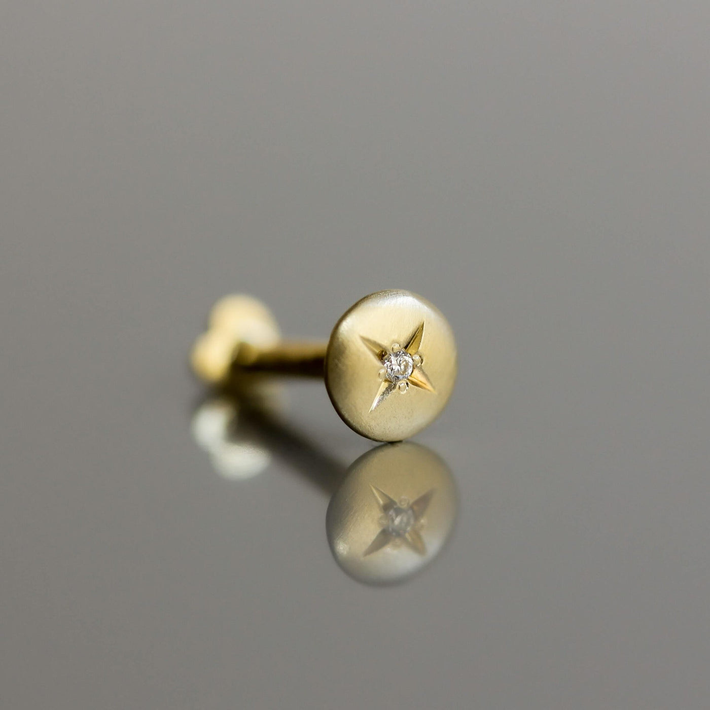 עגיל פירסינג קלי יהלום לבן זהב 14K Earrings 