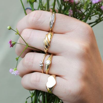 טבעת קלי יהלומים לבנים זהב 14K Rings 