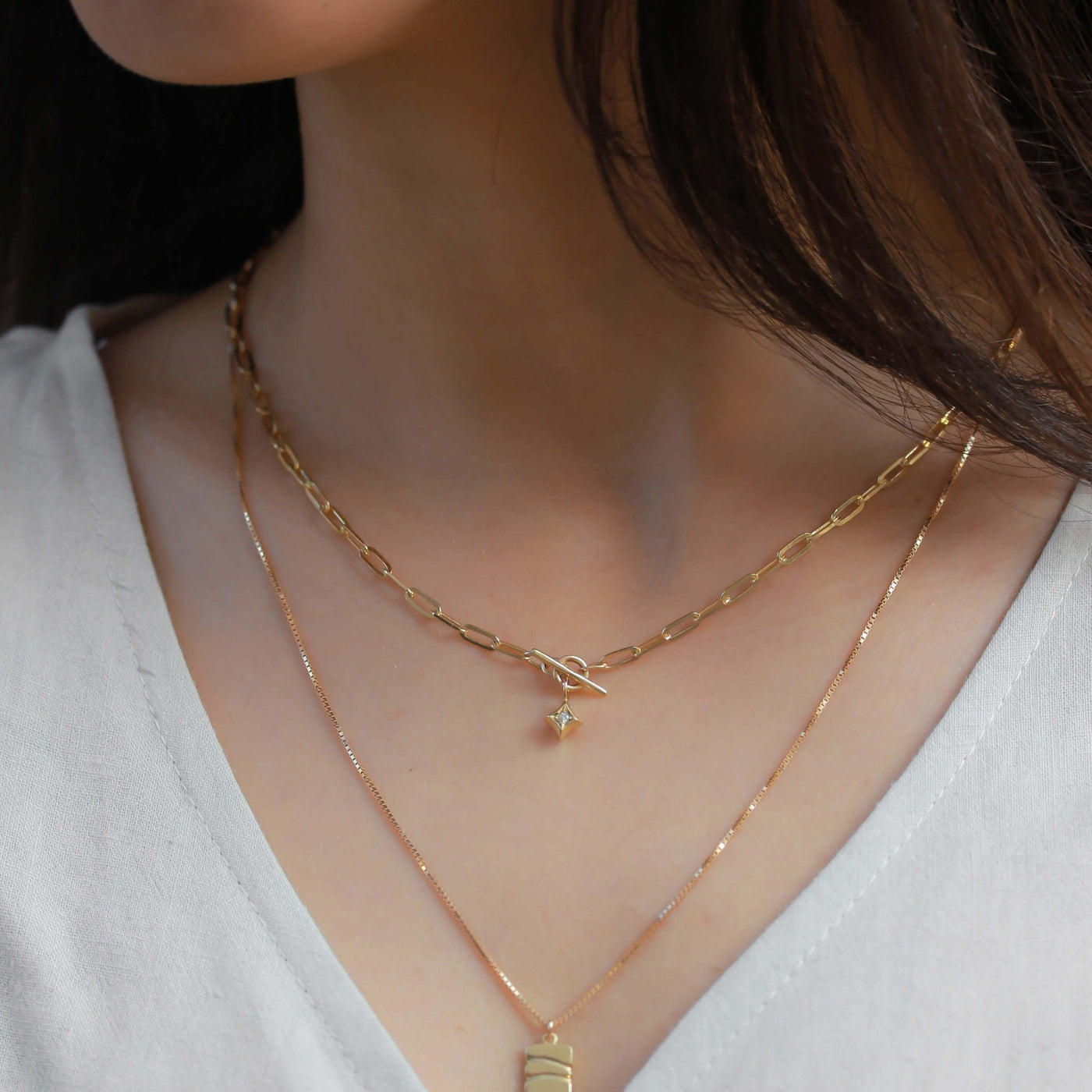 שרשרת מוניקה כוכב משובץ זהב 14K Necklaces 