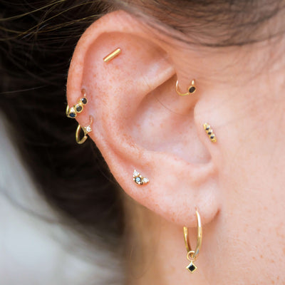 עגיל חישוק פירסינג כוכב קטן יהלום זהב 14K Earrings 