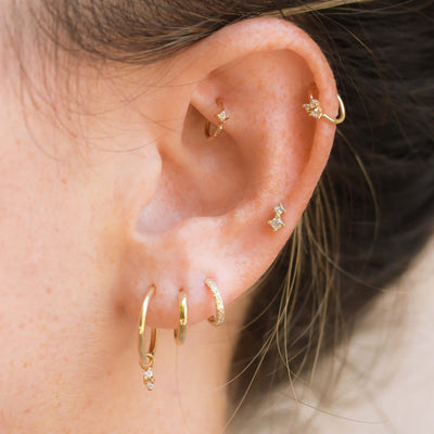 עגיל חישוק פירסינג כוכב קטן יהלום זהב 14K Earrings 