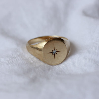 טבעת חותם קלי כוכב ויהלום זהב 14K Rings 