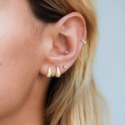 עגילי טיפאני קטנים יהלומים לבנים זהב 14K Earrings 