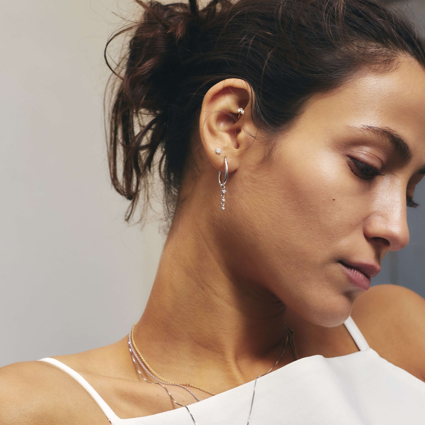 תליון הרמוני יהלומים לבנים לעגיל חישוק זהב 14K Earrings