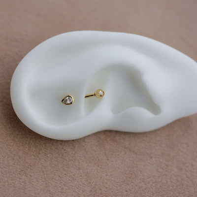 עגיל פירסינג בננה אלזה יהלום לבן זהב 14K Earrings 